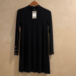 Pull&Bear Black Long Sleeve Dress with Button Accents Size: M NWT